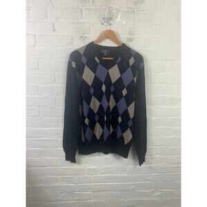 Toscano Men's Argyle/Diamond Merino Wool V Neck Sweater Multicolor Size Large